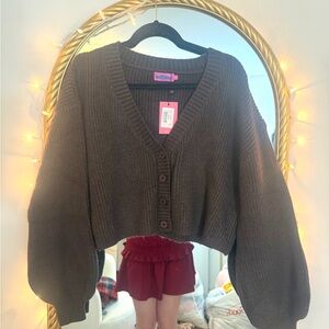 Edikted Dark Brown Cropped Cardigan